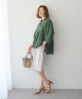 YECCA VECCA バルーン袖スキッパーシャツ Dark Khaki