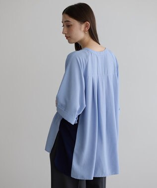 YECCA VECCA ギャザーデザイン配色シャツ Sax