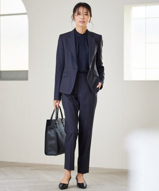 23区 【セットアップ対応】ラフィーネウール テーパードパンツ ネイビーストライプ