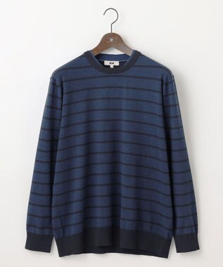 JOSEPH ABBOUD 【キングサイズ・チクチクしない/イージーケア/3シーズン対応】ハイカウントSNOWY ボーダー ニットＴ ネイビー系2