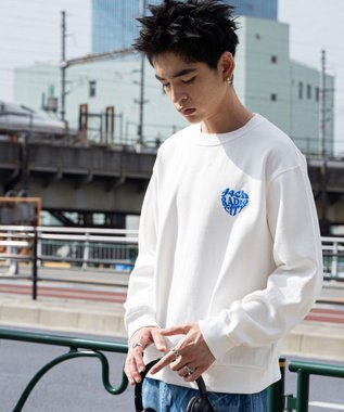 WEGO 【ユニセックス着用ITEM/裏起毛/SMLサイズ展開】リラックスフィットハートロゴプルオーバー ホワイト