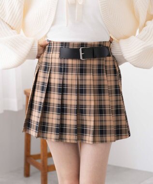 WEGO 【SCHOOL ITEM】バックル付プリーツスカパン ベージュチェック1