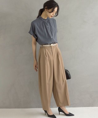 組曲 バウンディングシャーティング バンドカラーフリル ブラウス グレー系