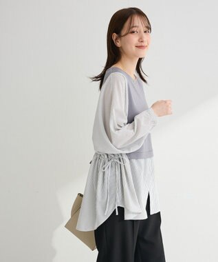 Green Parks 脇リボンドッキングチュニック Stripe Gray