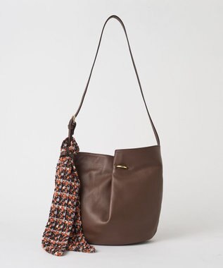 russet ツイードスカーフ付きレザー2WAYショルダーバッグ(CE-1632) D.Brown