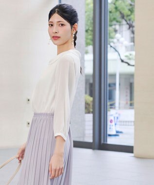 Tiaclasse L 【洗える】リボンカラーパフスリーブブラウス オフホワイト