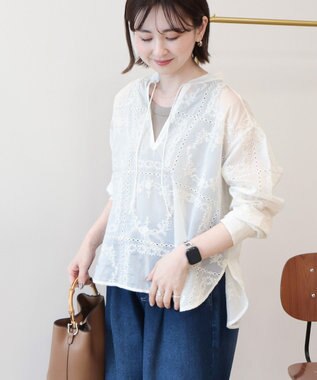 AMERICAN HOLIC スキッパーレースブラウス Off White