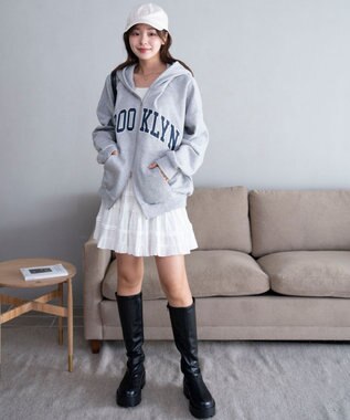 WEGO グラフィックBIGZIPパーカー 杢グレー