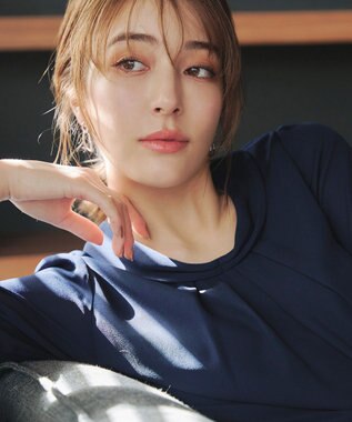 Tiaclasse L 【洗える】リボンカラーパフスリーブブラウス ネイビー