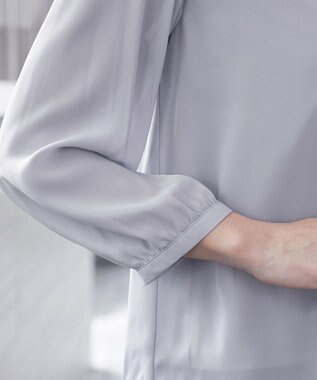 Tiaclasse L 【洗える】リボンカラーパフスリーブブラウス グレー