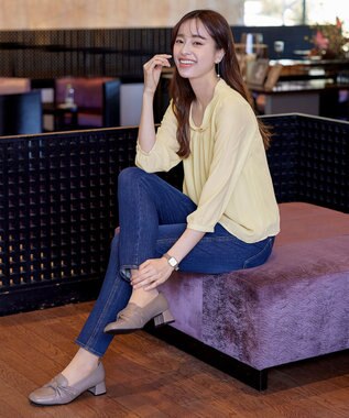 Tiaclasse L 【洗える】リボンカラーパフスリーブブラウス イエロー