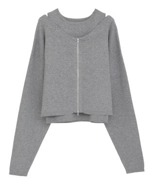 Green Parks SET2点Zipニットカーディガン+アメスリタンク Gray Mixture
