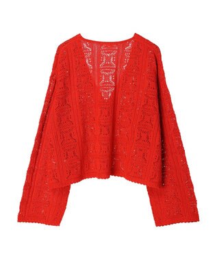 Green Parks 格子柄編みニットカーディガン Red