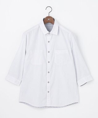 JOSEPH ABBOUD 【キングサイズ・2WAY】リバーシブルストライプ 七分袖 シャツ ホワイト系1