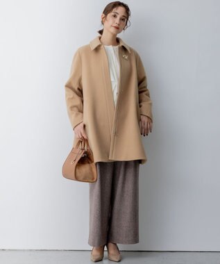 組曲 L ショートビーバー ステンカラー コート ベージュ系