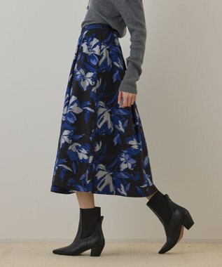 GRACE CONTINENTAL ラメフラワージャガードスカート ブルー