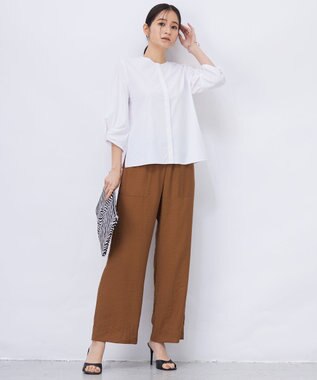 ICB 【洗える】 コットンナイロンタイプライター デザインブラウス オフホワイト系