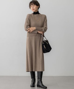 23区 L 【洗える】レイヤードニットツイン ワンピース ブラウン系