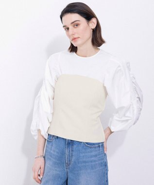 NAVE 【Nave・洗える】タイプライタークロス ギャザーブラウス ホワイト系