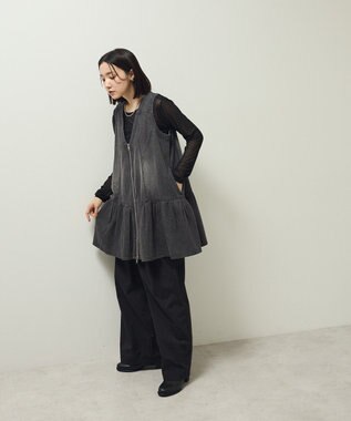 Green Parks ・ＳＵＧＡＲ　ＳＰＯＯＮ　Ｗ－ＺＩＰデニムミニワンピ Black