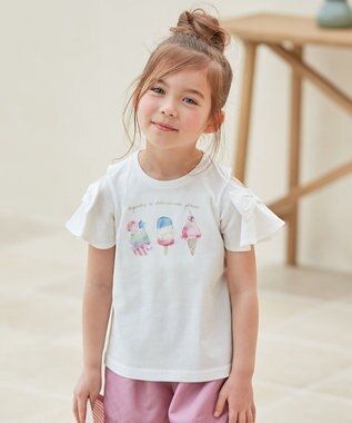 ANY KIDS 接触冷感 いろいろモチーフ Tシャツ ホワイト×アイス