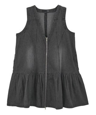 Green Parks ・ＳＵＧＡＲ　ＳＰＯＯＮ　Ｗ－ＺＩＰデニムミニワンピ Black