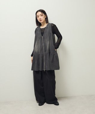 Green Parks ・ＳＵＧＡＲ　ＳＰＯＯＮ　Ｗ－ＺＩＰデニムミニワンピ Black