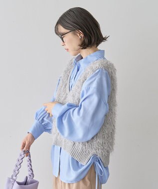 Green Parks ラメ入り毛足ニットベスト Gray