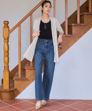 23区 【接触冷感】23区DENIM サマー ストレート ワイド パンツ ウォッシュドブルー系