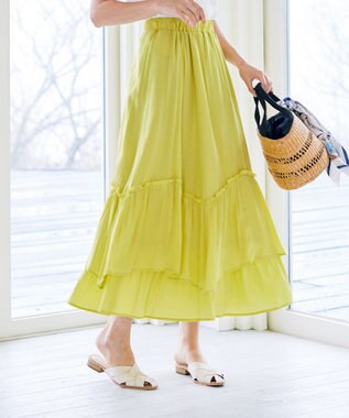 Tiaclasse 【洗える】ギャザーフリルティアードスカート イエロー