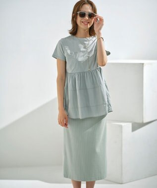 組曲 S 【WEB限定】ストライプジャガード タイトスカート クリームミント系