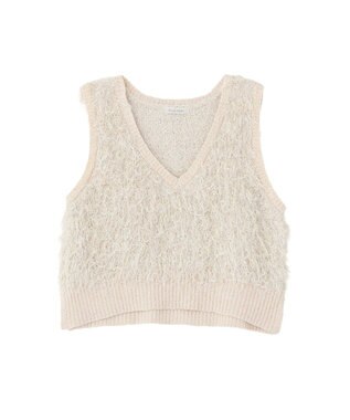 Green Parks ラメ入り毛足ニットベスト Ecru