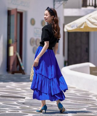 Tiaclasse 【洗える】ギャザーフリルティアードスカート ブルー