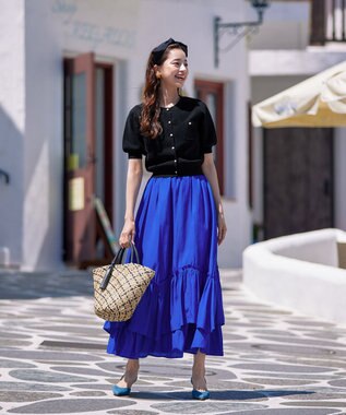 Tiaclasse 【洗える】ギャザーフリルティアードスカート ブルー