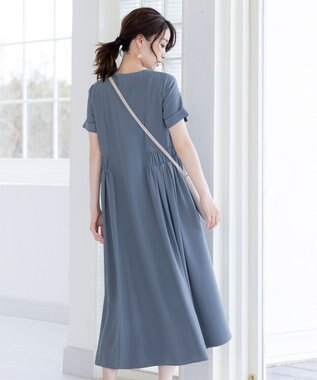 Tiaclasse 【洗える】サイドギャザーワンピース ブルー