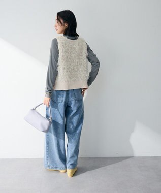 Green Parks ラメ入り毛足ニットベスト Ecru