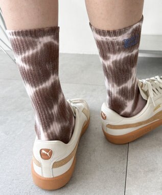 WEGO 刺繍ロゴタイダイソックス ブラウン