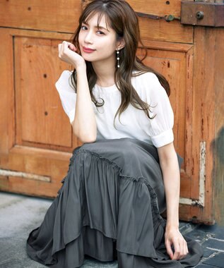 Tiaclasse 【洗える】ギャザーフリルティアードスカート チャコールグレー