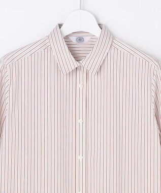 J.PRESS LADIES BEZコットンナイロン ストライプ シャツ ブラウス ホワイト×グレー系