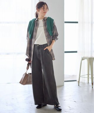 ANY L 【ウエストゴム】タックワイドデニム ブラック