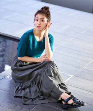 Tiaclasse 【洗える】ギャザーフリルティアードスカート チャコールグレー