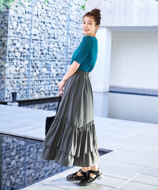 Tiaclasse 【洗える】ギャザーフリルティアードスカート チャコールグレー