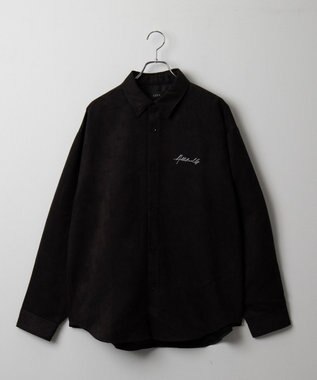 WEGO フェイクスウェードワンポイントBIGシャツ（LS） ブラック中濃色