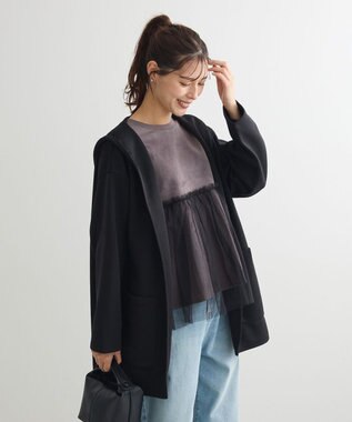 Green Parks ポンチフード付きカットカーディガン Black