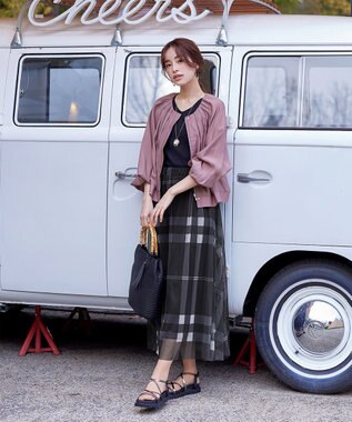 Tiaclasse 【小倉優子さん着用】チュールレースチェックスカート ブラック