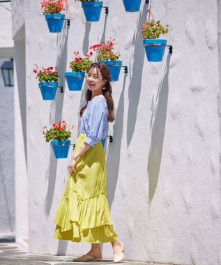 Tiaclasse 【洗える】ギャザーフリルティアードスカート イエロー