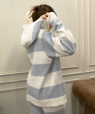 WEGO ボーダーZIPパーカー ブルー