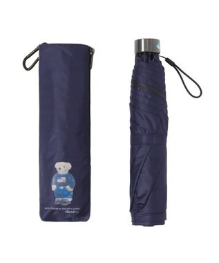 MOONBAT 【WEB限定/遮光率100%/遮熱/UV/耐風】POLO RALPH LAUREN（ポロ ラルフローレン）晴雨兼用日傘 ポロベア 無地 折りたたみ傘 ディープブルー