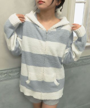 WEGO ボーダーZIPパーカー ブルー