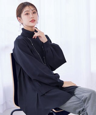 Tiaclasse 【洗える】コンビフレアニットトップス ネイビー